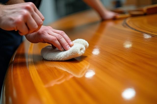 職人が木材に最終仕上げを施すクローズアップ